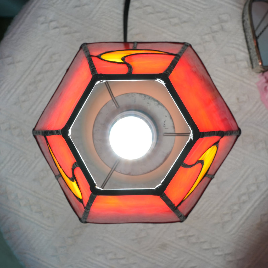 Table Lamp in Lunar Red Coral Tinted Glass