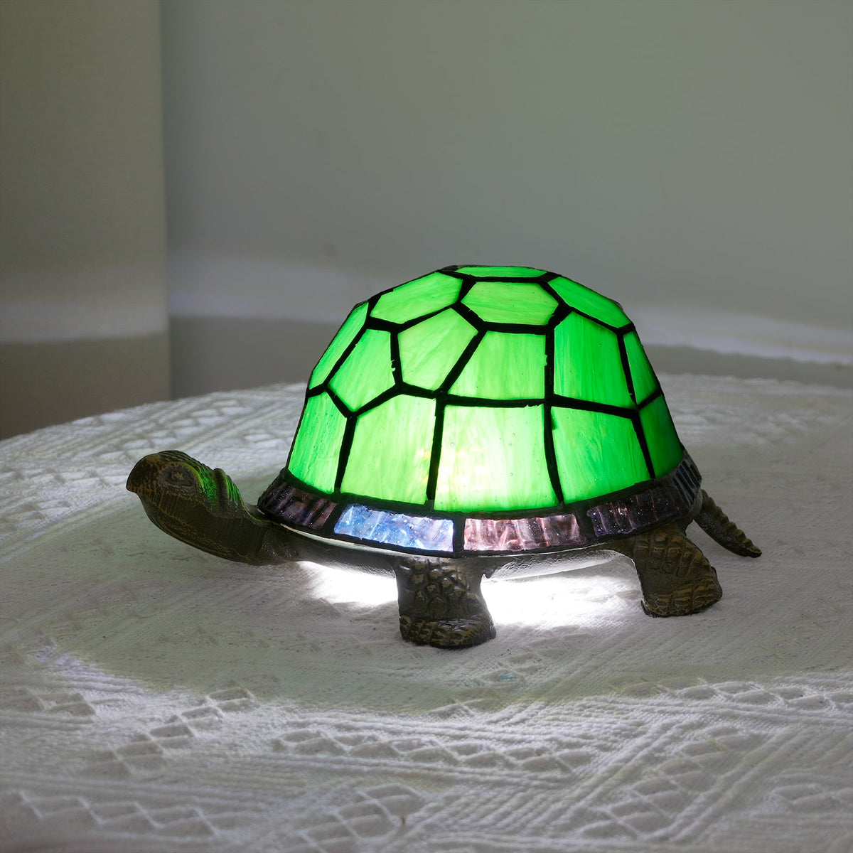 Green Tiffany Glass Turtle Night Light