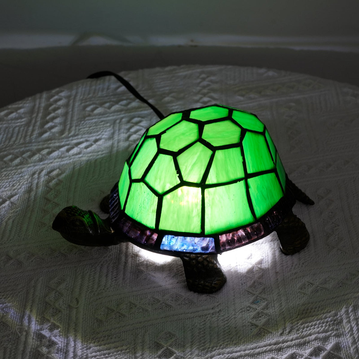 Green Tiffany Glass Turtle Night Light