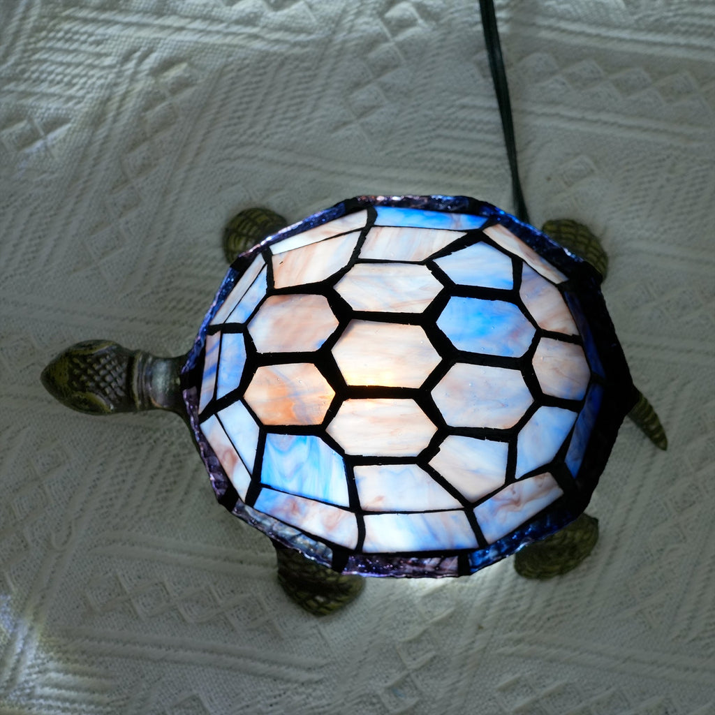 Tiffany Turtle Table Lamp in Blue Tinted Glass