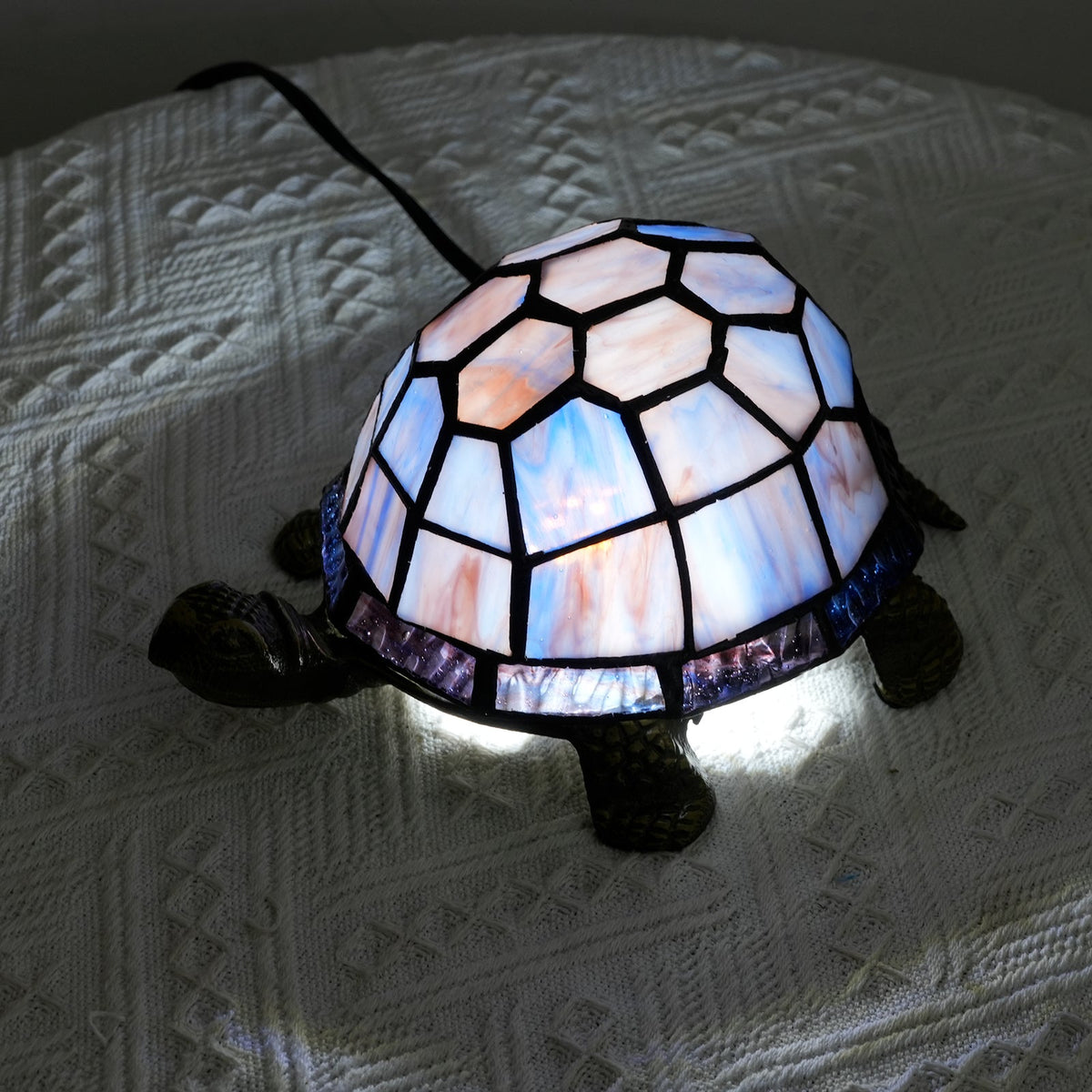 Tiffany Turtle Table Lamp in Blue Tinted Glass