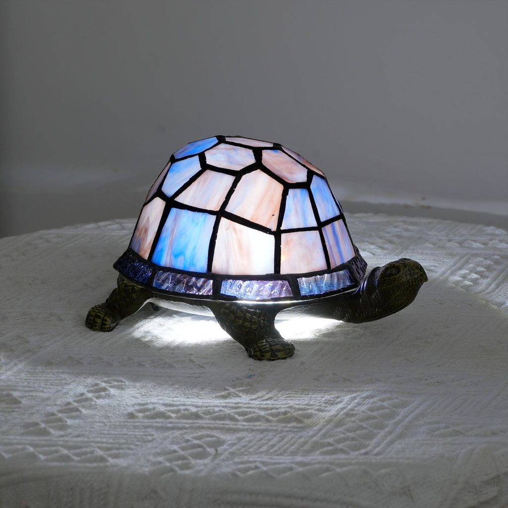 Tiffany Turtle Table Lamp in Blue Tinted Glass