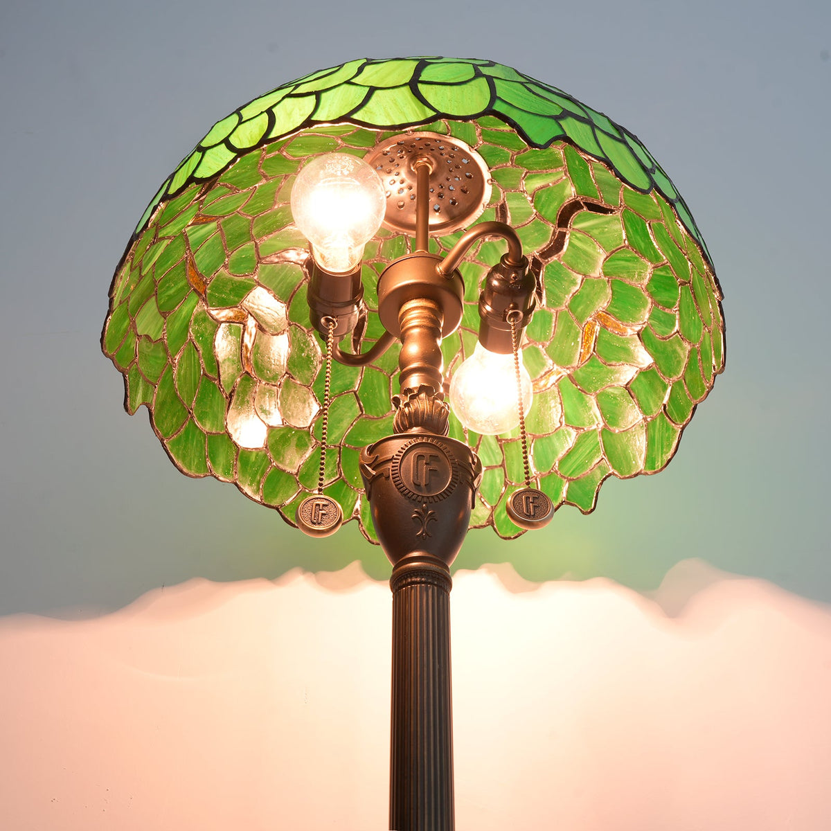 Tiffany Floor Lamp in Green and Bronze Stained Glass