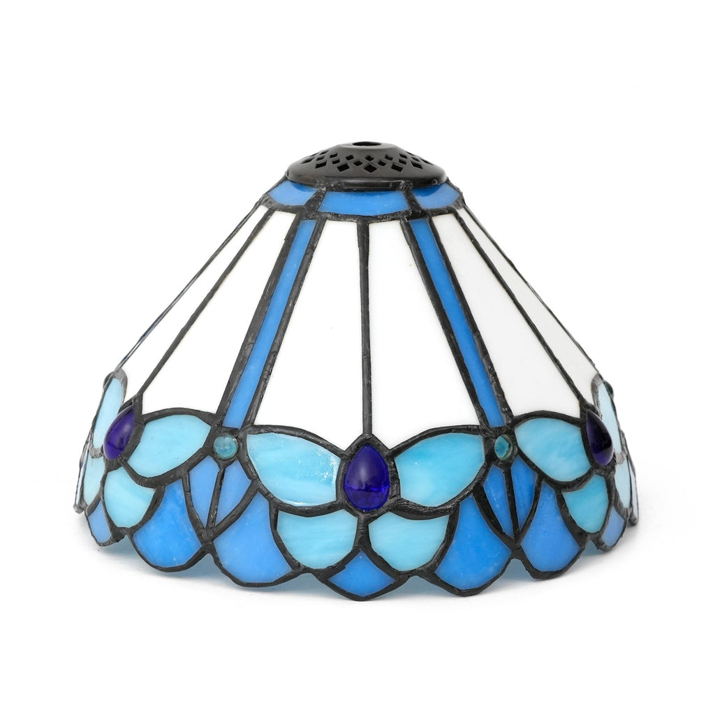 Blue and White Tiffany Lampshade with Scalloped Edge