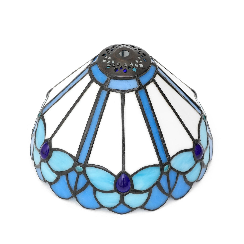 Blue and White Tiffany Lampshade with Scalloped Edge