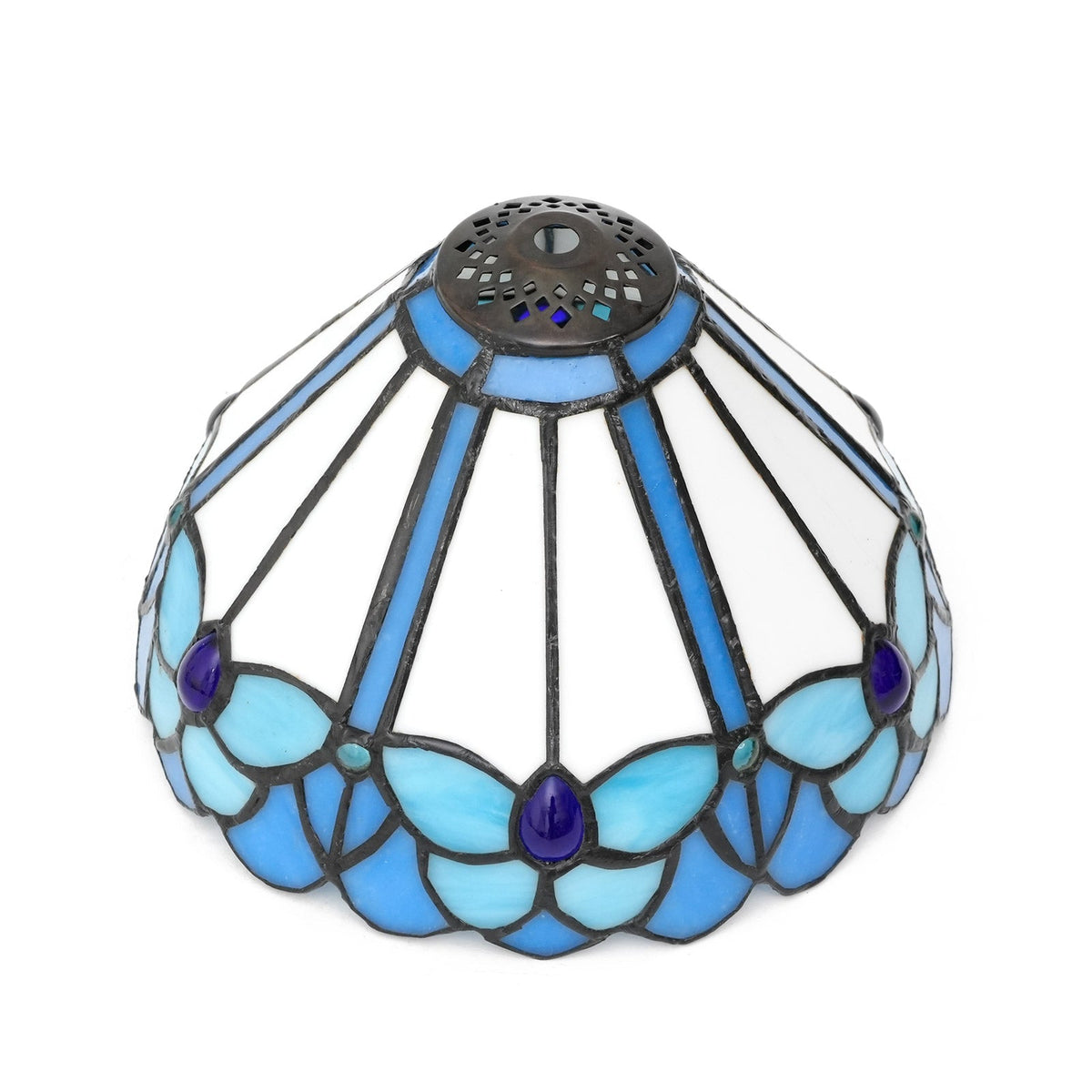 Blue and White Tiffany Lampshade with Scalloped Edge