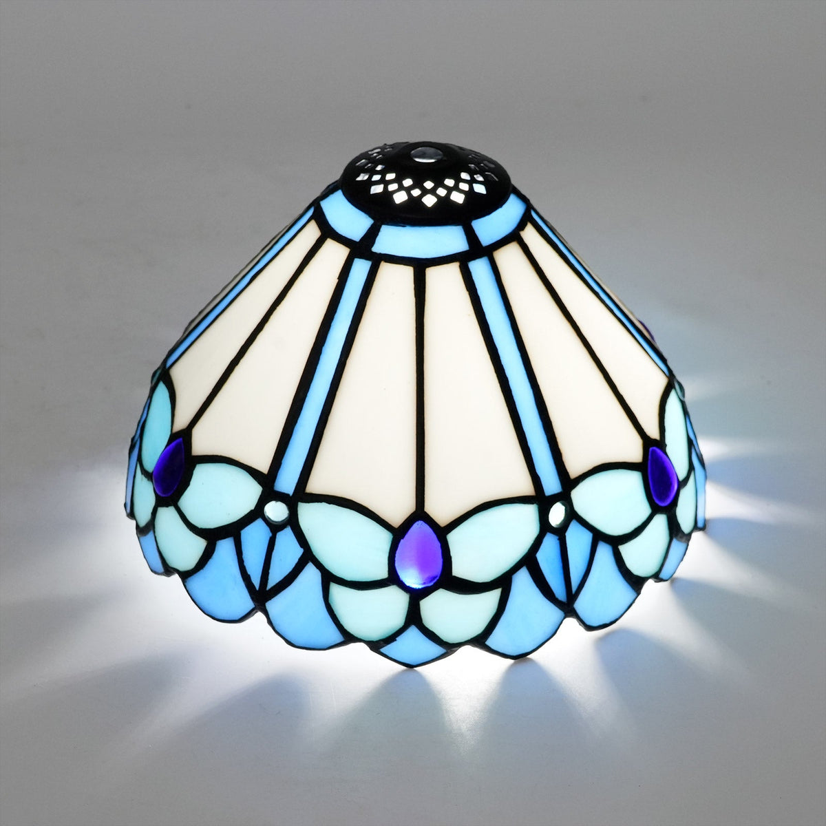 Blue and White Tiffany Lampshade with Scalloped Edge