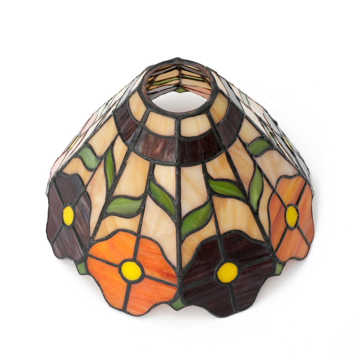 Tinted Glass Lampshade with Orange and Mauve Flowers