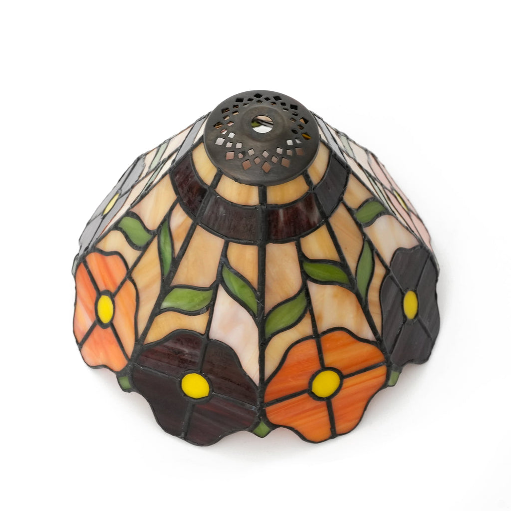 Tinted Glass Lampshade with Orange and Mauve Flowers