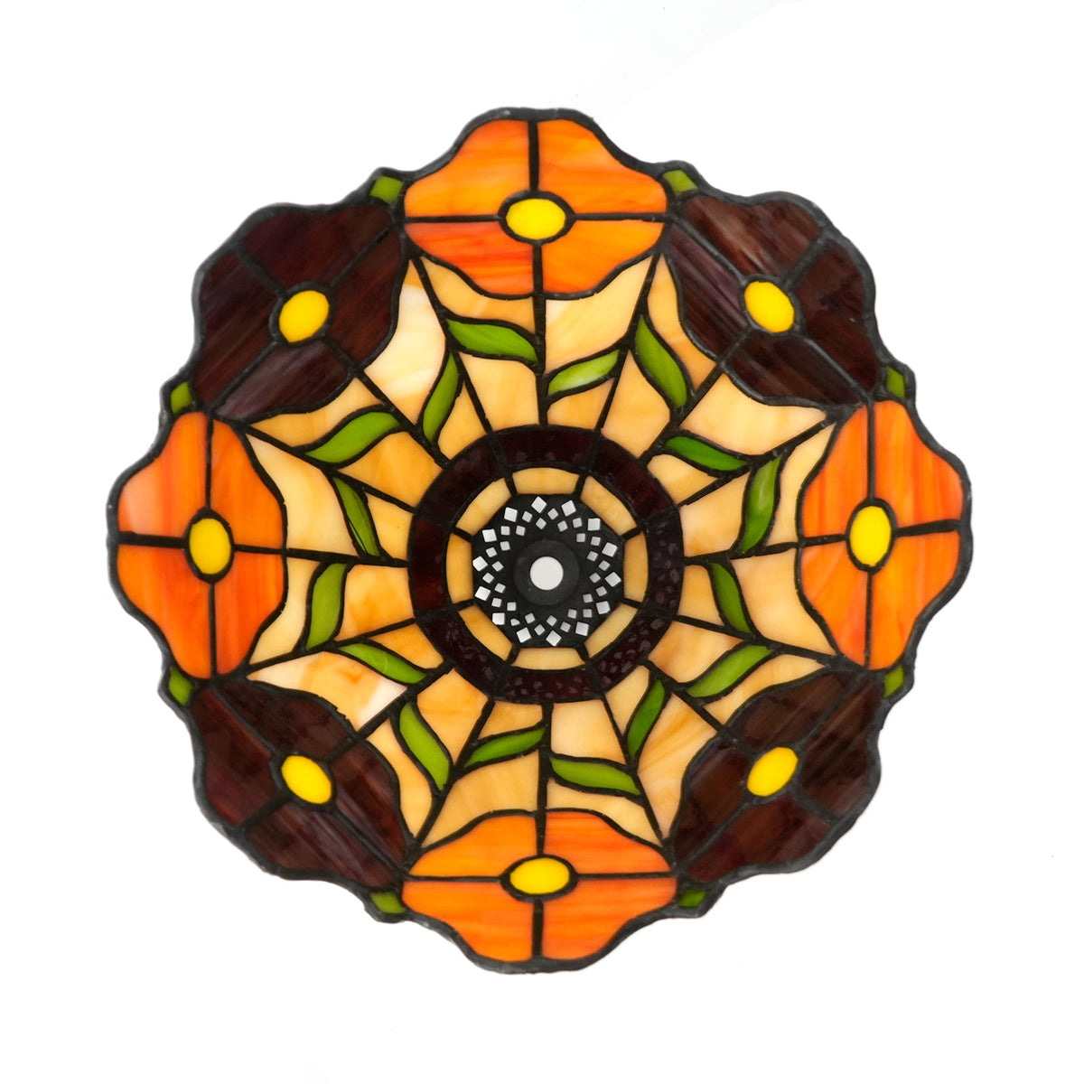 Tinted Glass Lampshade with Orange and Mauve Flowers