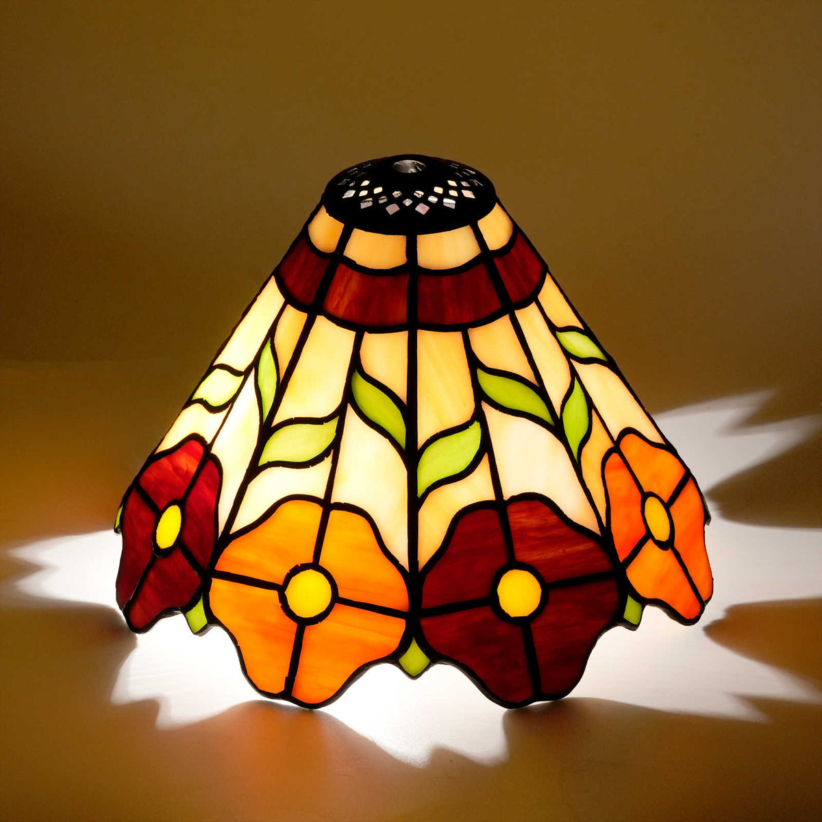 Tinted Glass Lampshade with Orange and Mauve Flowers