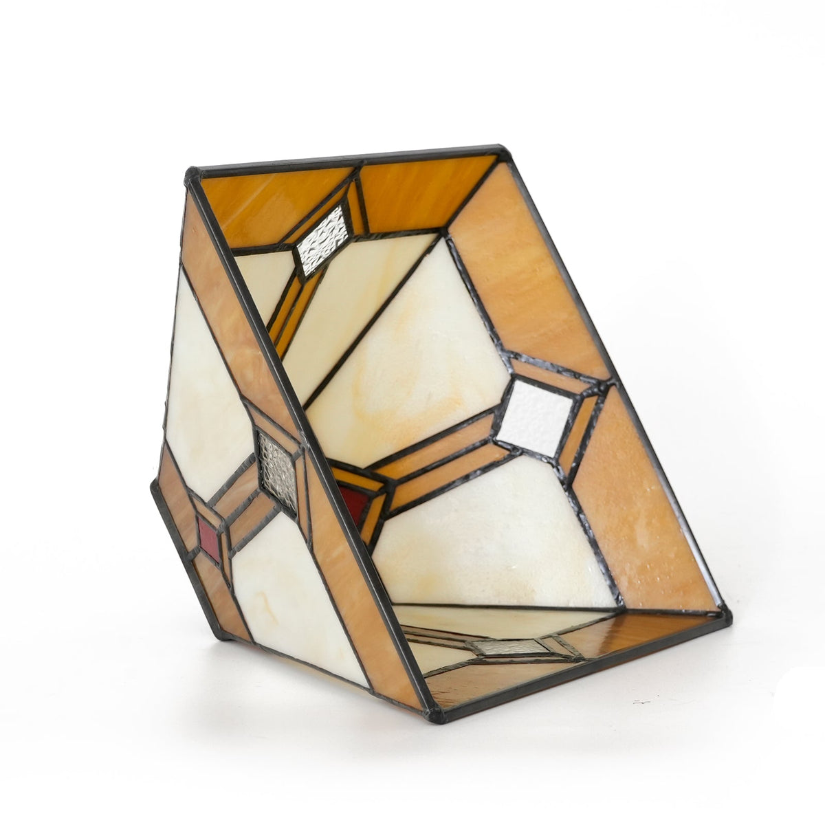 Art Deco lampshade in Cream and Amber Red Stained Glass