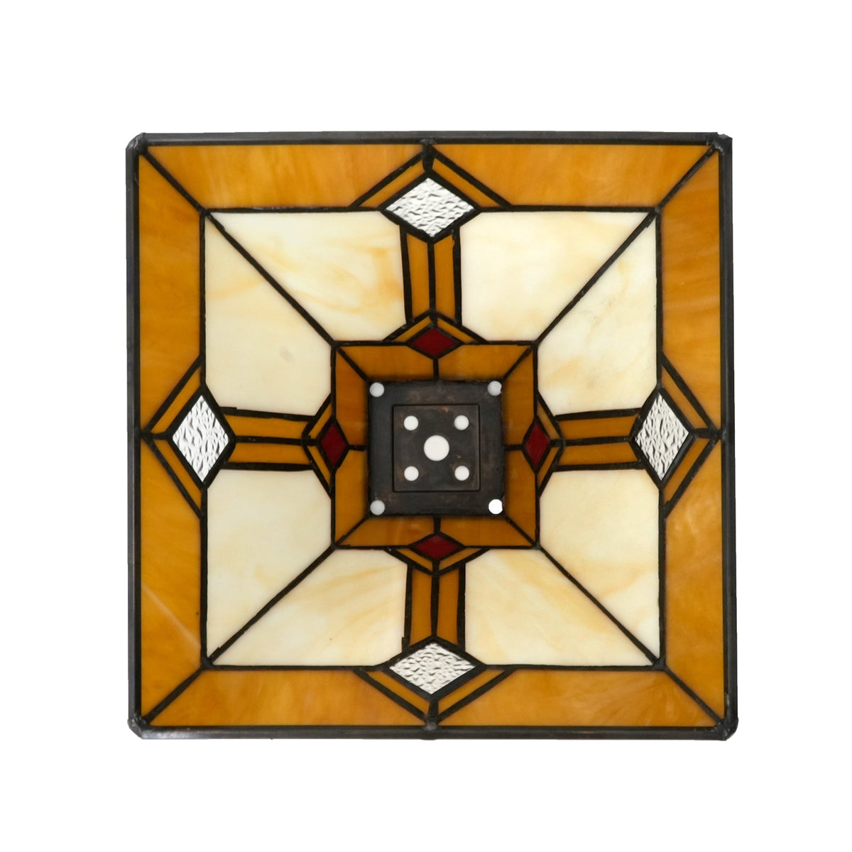 Art Deco lampshade in Cream and Amber Red Stained Glass
