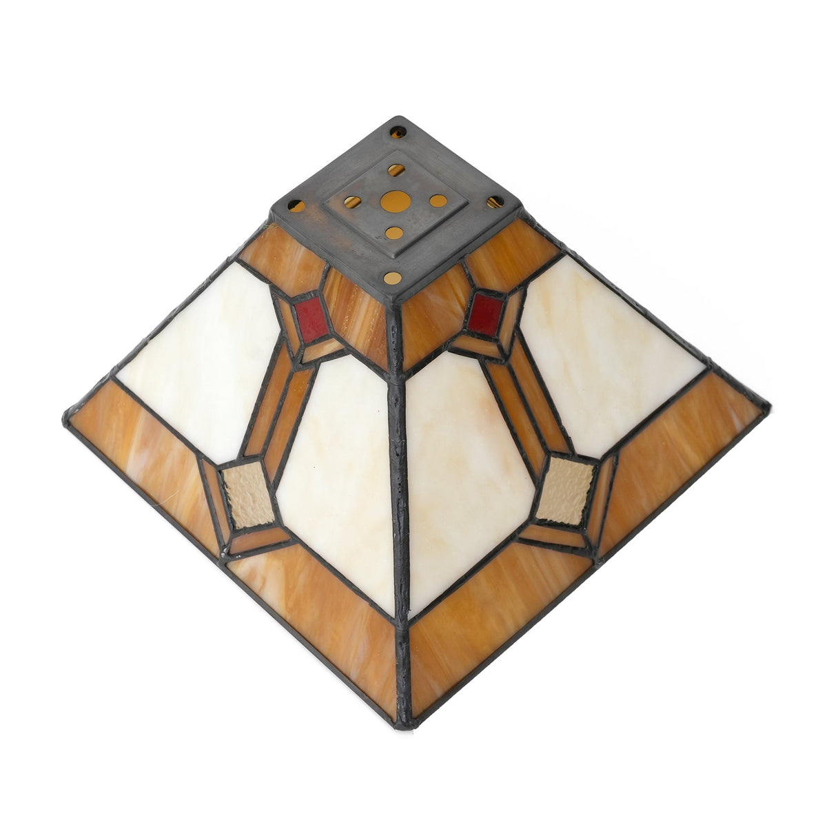 Art Deco lampshade in Cream and Amber Red Stained Glass