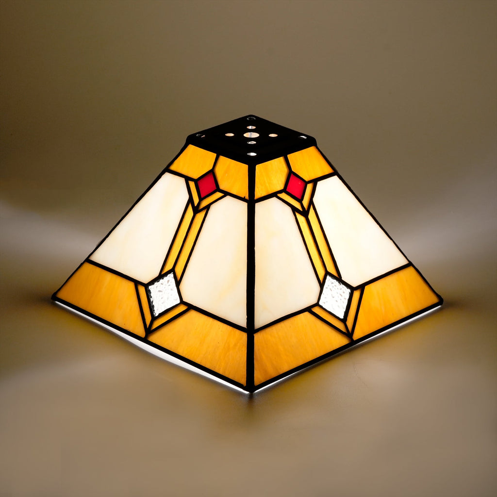 Art Deco lampshade in Cream and Amber Red Stained Glass