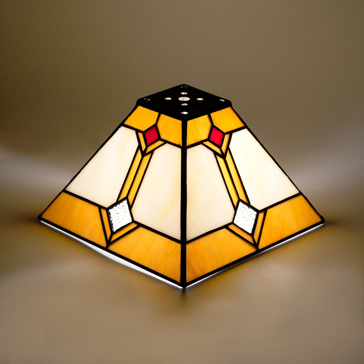 Art Deco lampshade in Cream and Amber Red Stained Glass