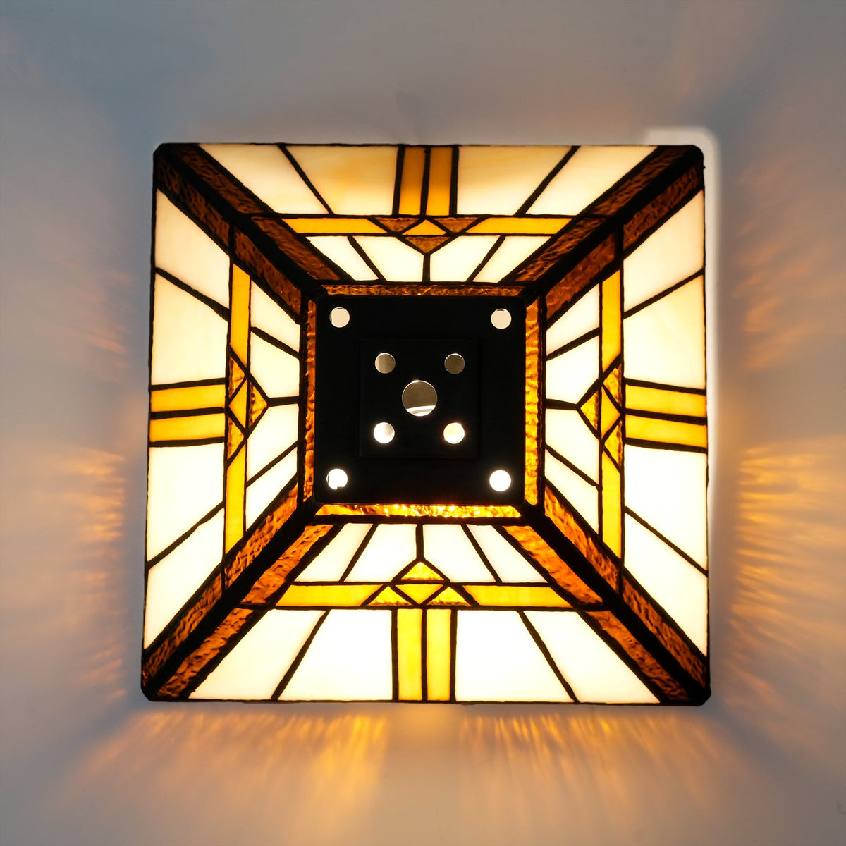 Geometric Brown Cream Tinted Glass Lampshade