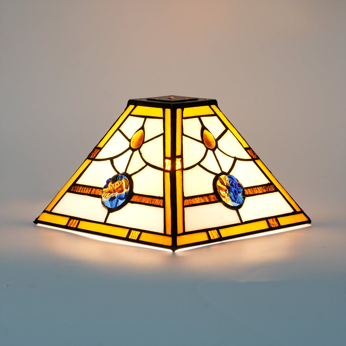 Square Tiffany Stained Glass Lampshade in Cream with Vibrant Shades