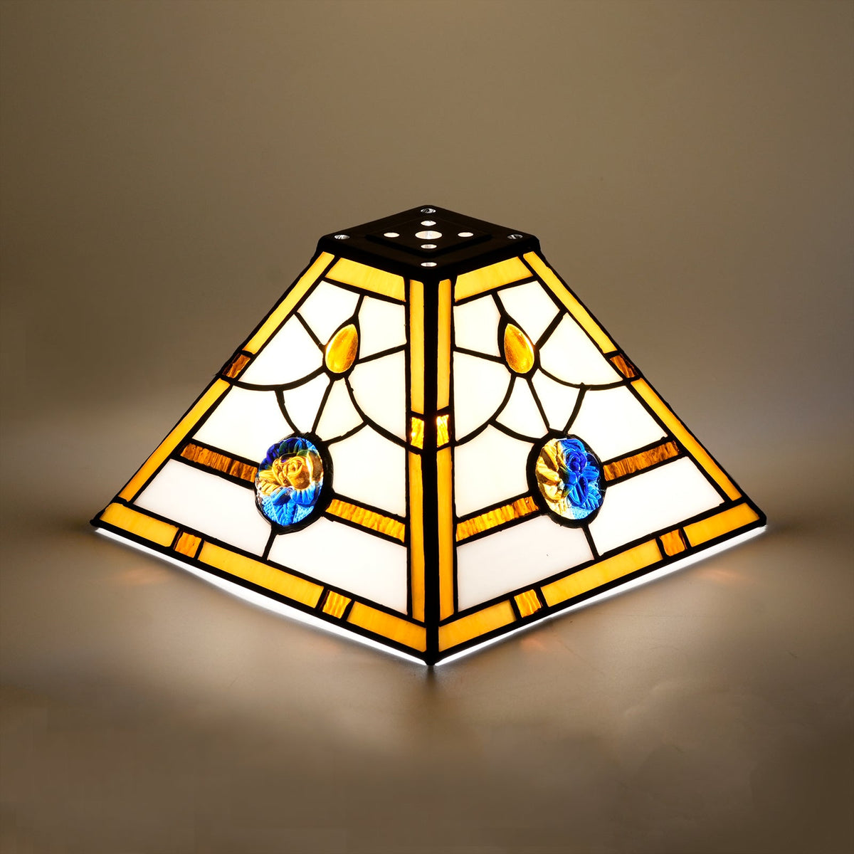 Square Tiffany Stained Glass Lampshade in Cream with Vibrant Shades