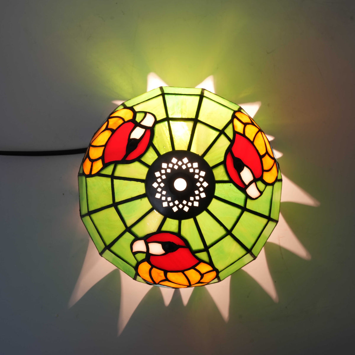 Green Parrot Stained Glass Tiffany Lampshade