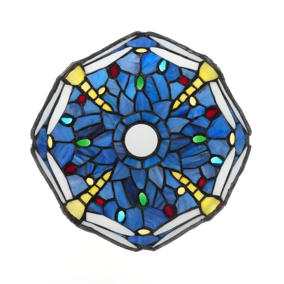 Tiffany Blue Stained Glass Lampshade with Dragonflies and Cabochons
