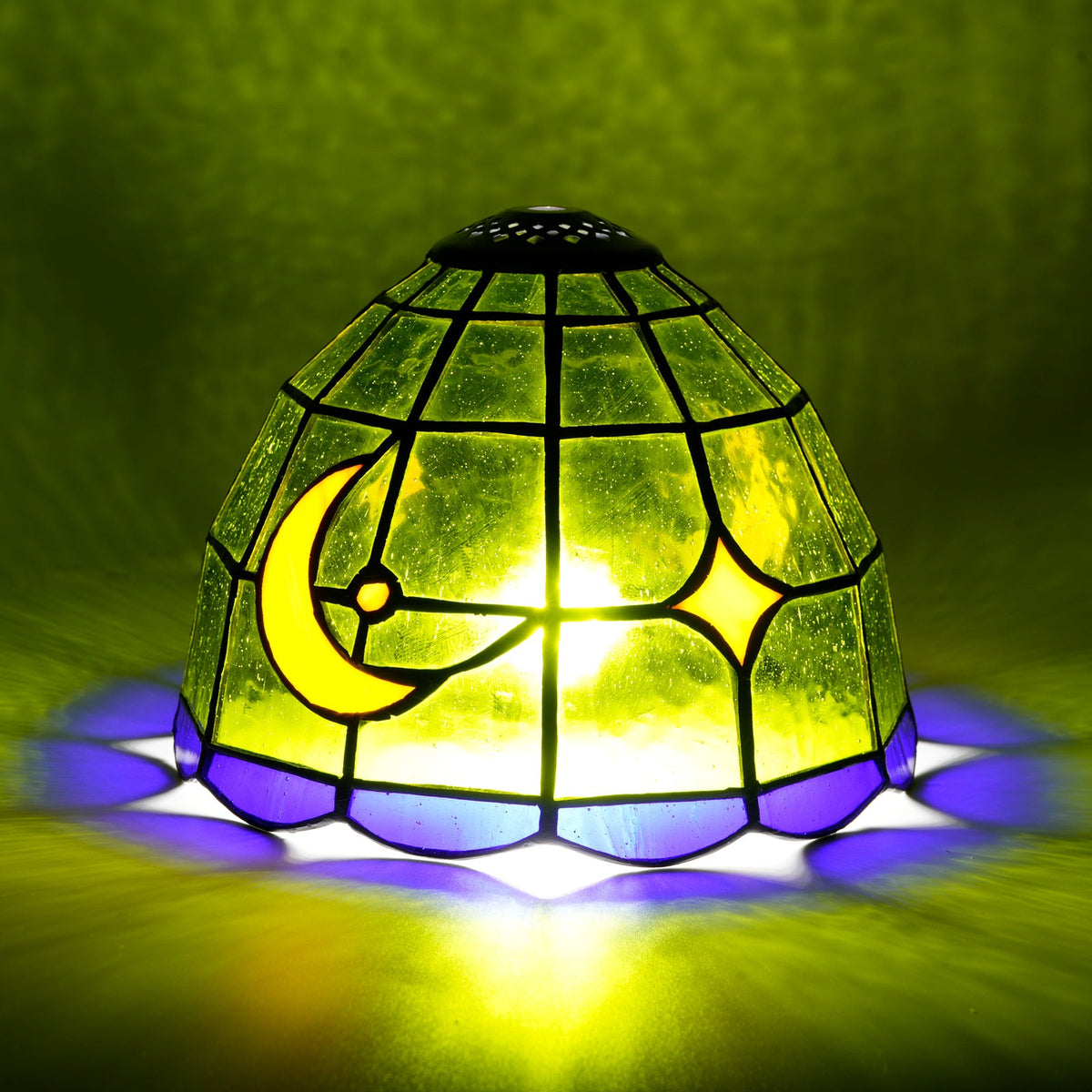 Moon and Star Green Tinted Glass Lampshade