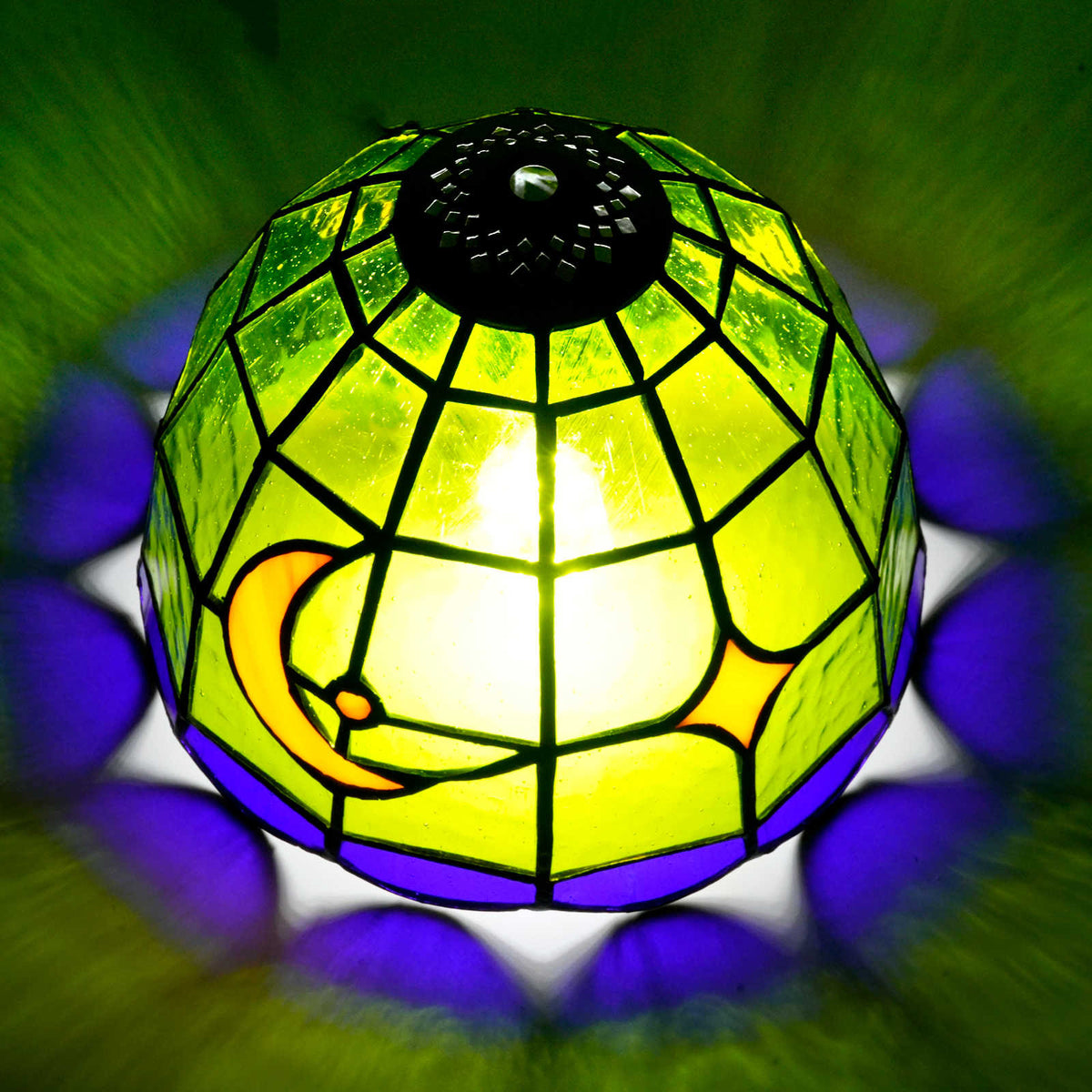 Moon and Star Green Tinted Glass Lampshade