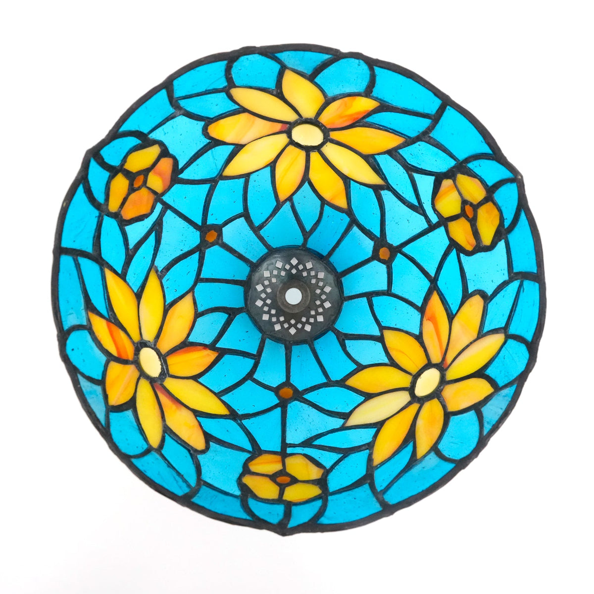 Blue and Yellow Floral Tiffany Style Stained Glass Lampshade