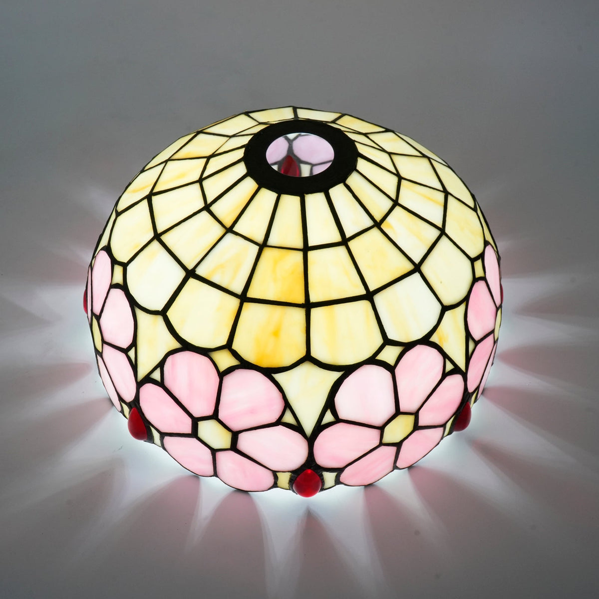 Tiffany-style glass lampshade with pink flowers
