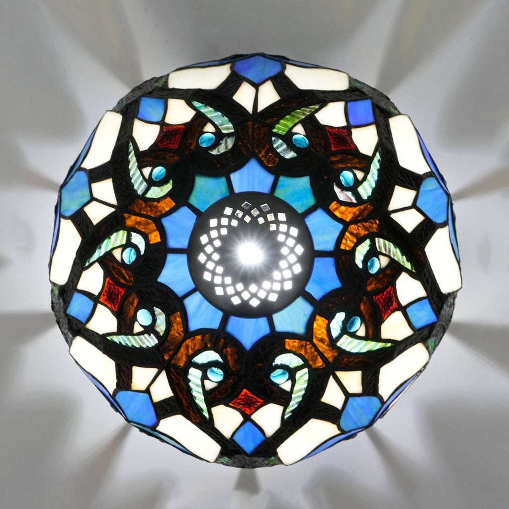 Tiffany Lampshade in Floral Blue Stained Glass