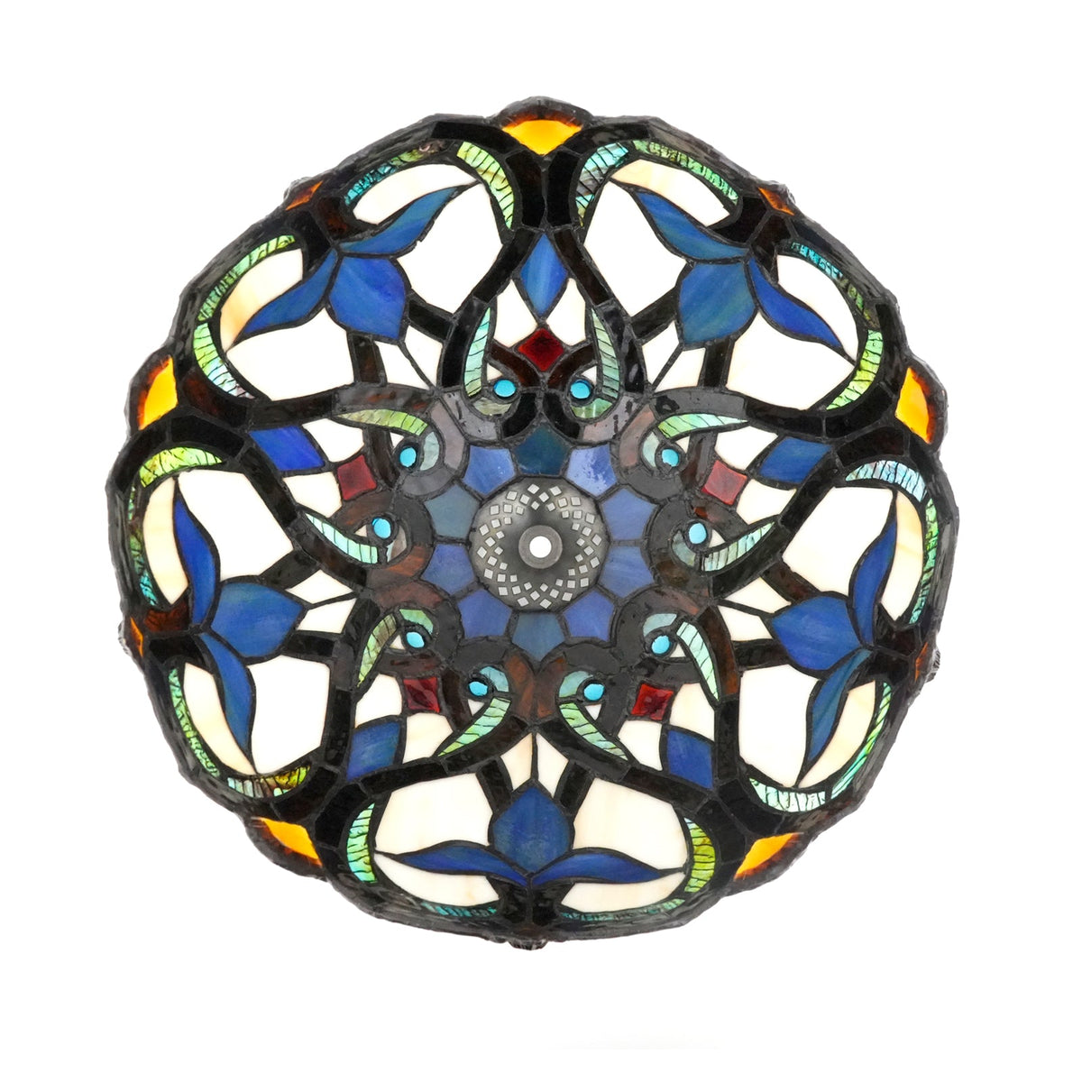 Tiffany Lampshade in Floral Blue Stained Glass