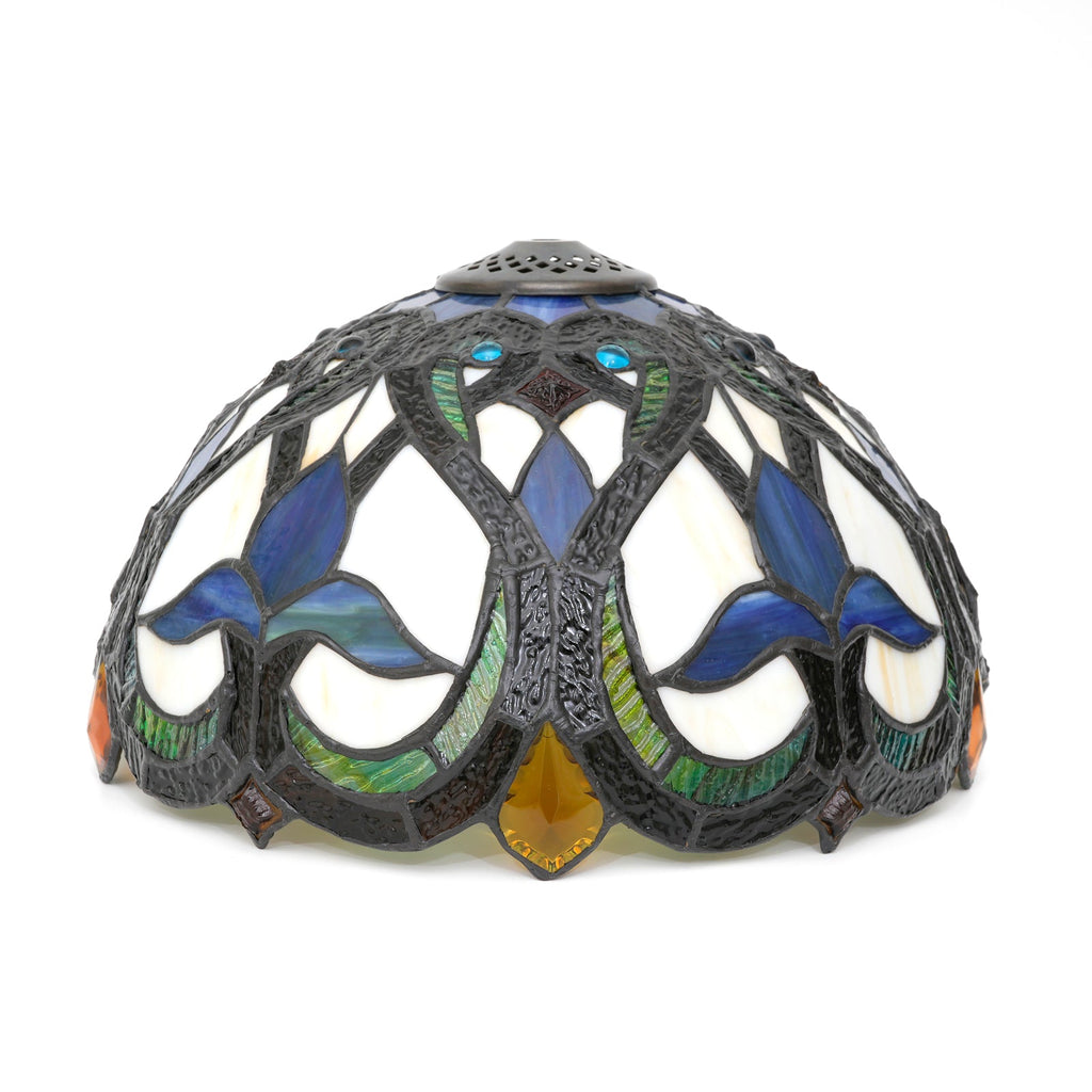 Tiffany Lampshade in Floral Blue Stained Glass