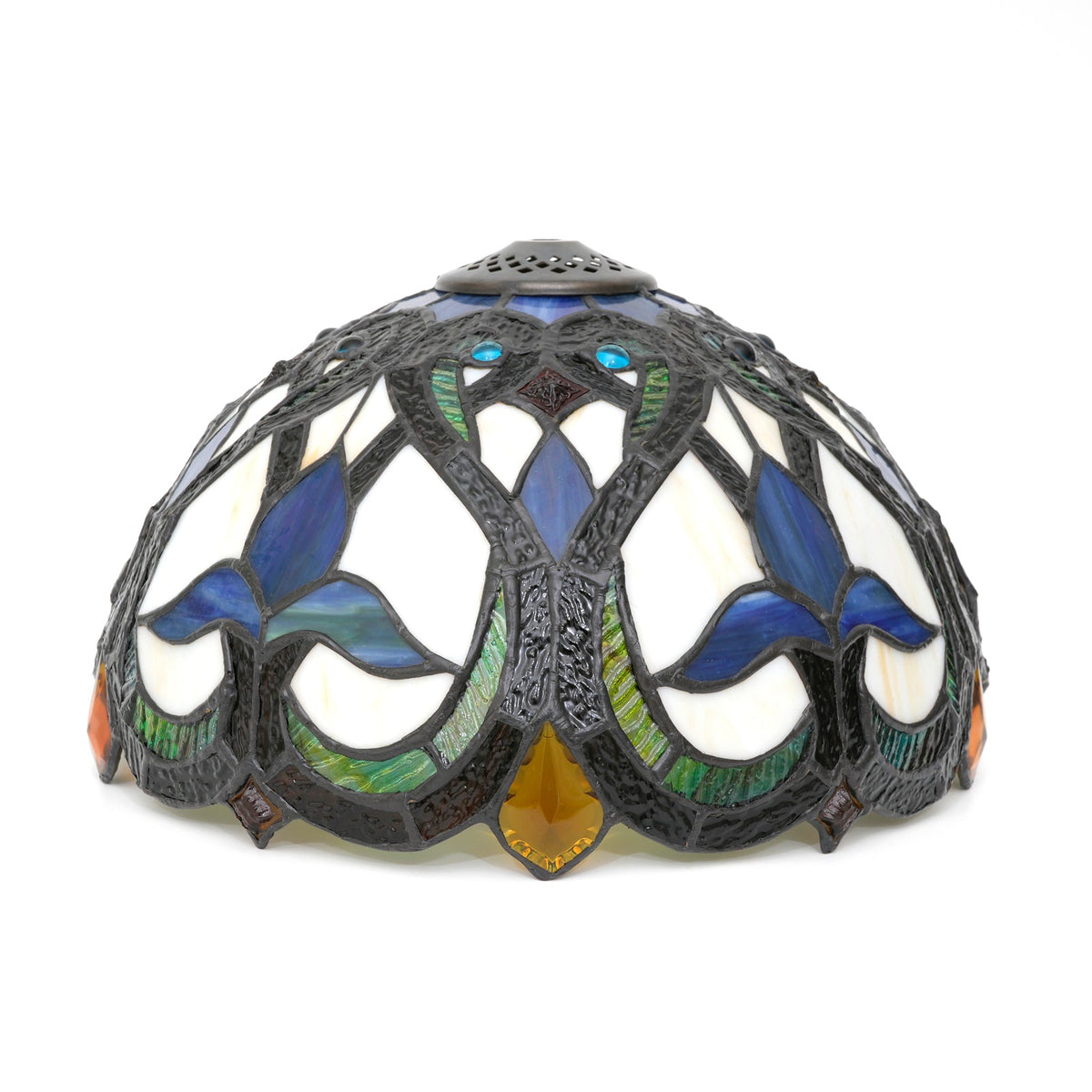 Tiffany Lampshade in Floral Blue Stained Glass