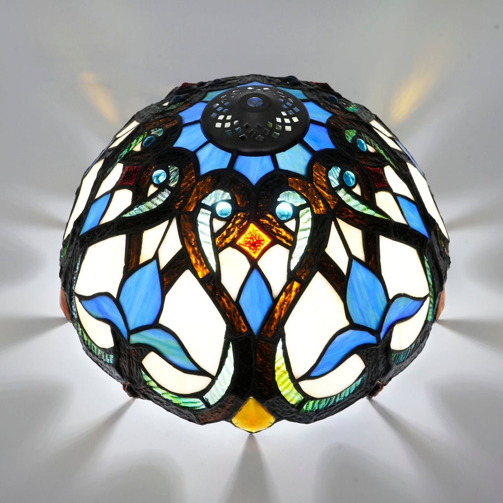 Tiffany Lampshade in Floral Blue Stained Glass