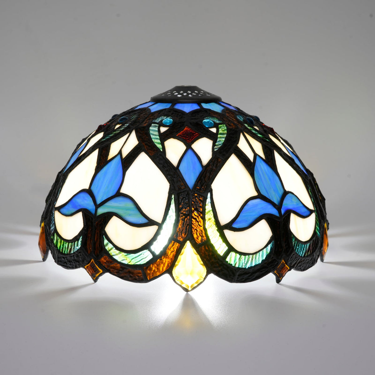 Tiffany Lampshade in Floral Blue Stained Glass
