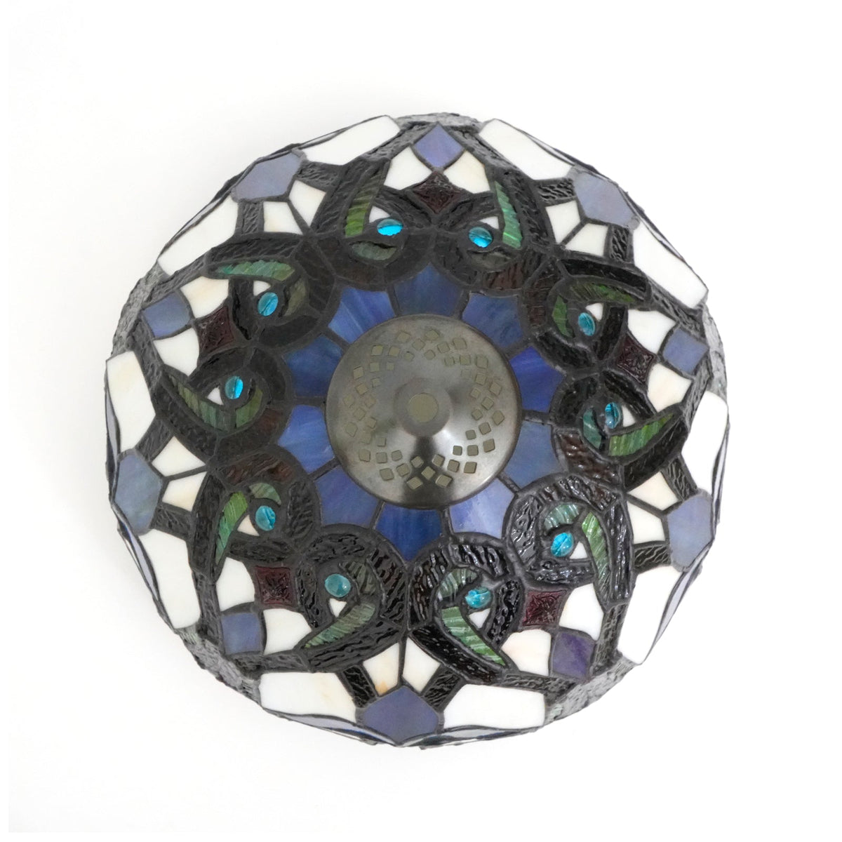 Tiffany Lampshade in Floral Blue Stained Glass