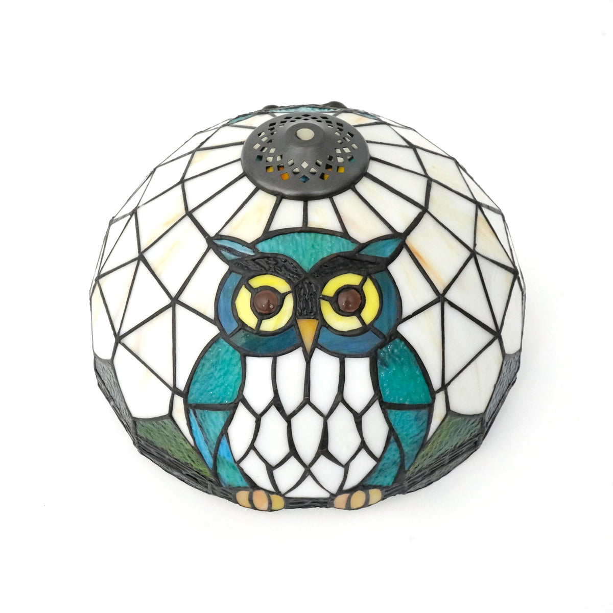 Blue and Green Owl Stained Glass Lampshade, Tiffany Style