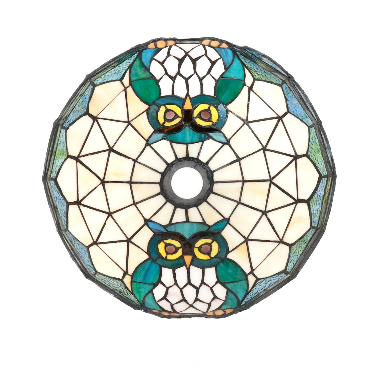Blue and Green Owl Stained Glass Lampshade, Tiffany Style