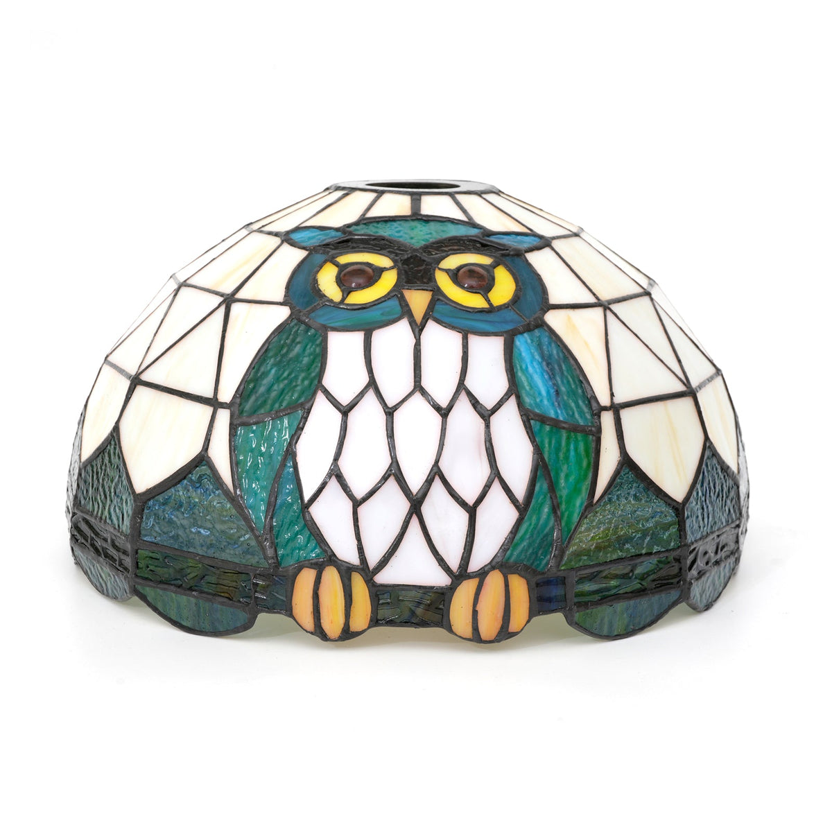 Blue and Green Owl Stained Glass Lampshade, Tiffany Style