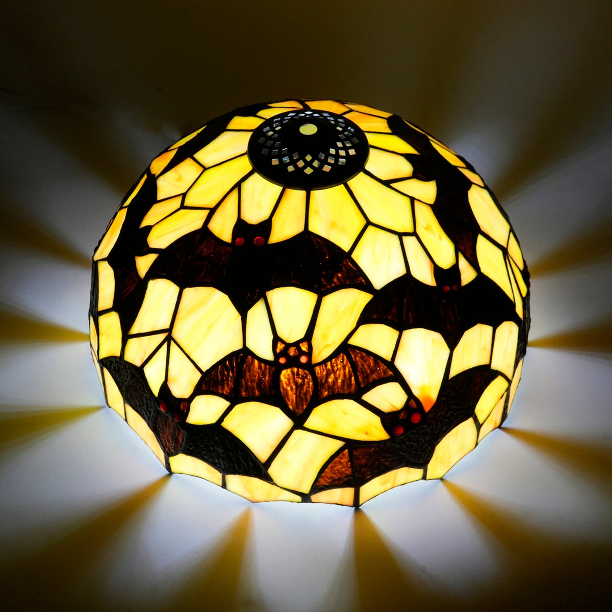 Tiffany-style glass lampshade with bat motif