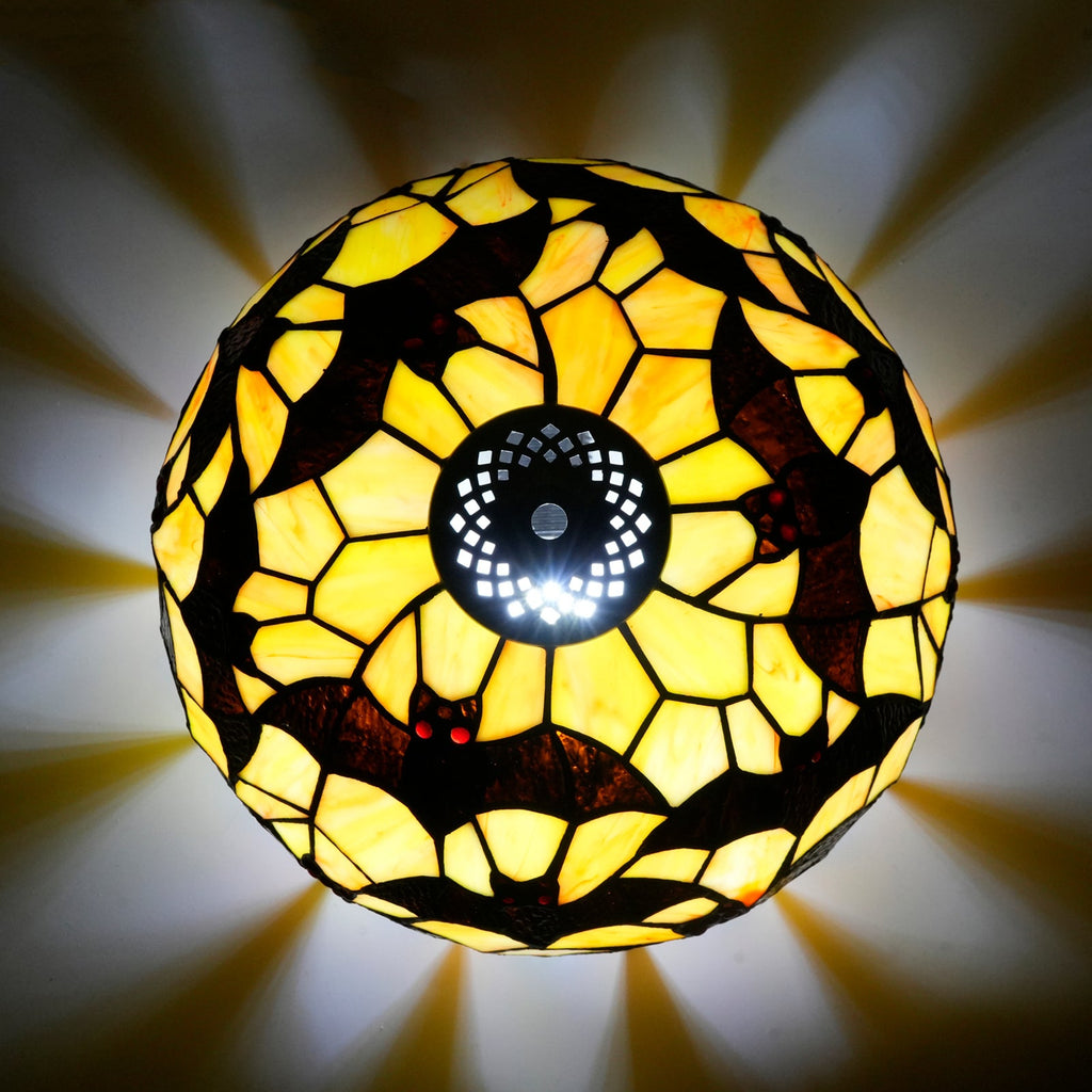 Tiffany-style glass lampshade with bat motif