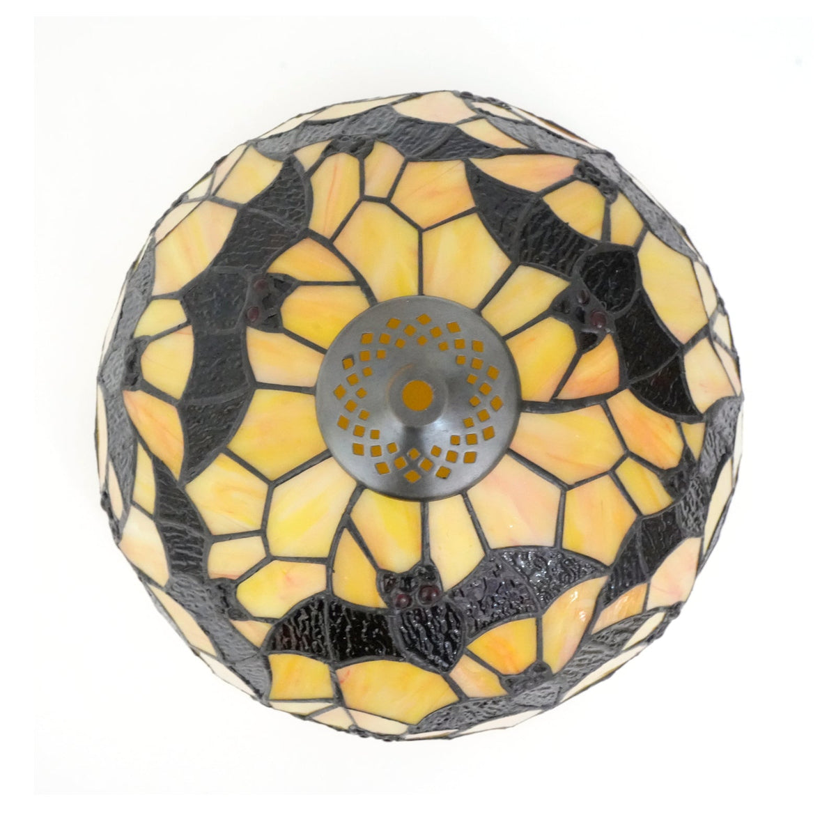 Tiffany-style glass lampshade with bat motif