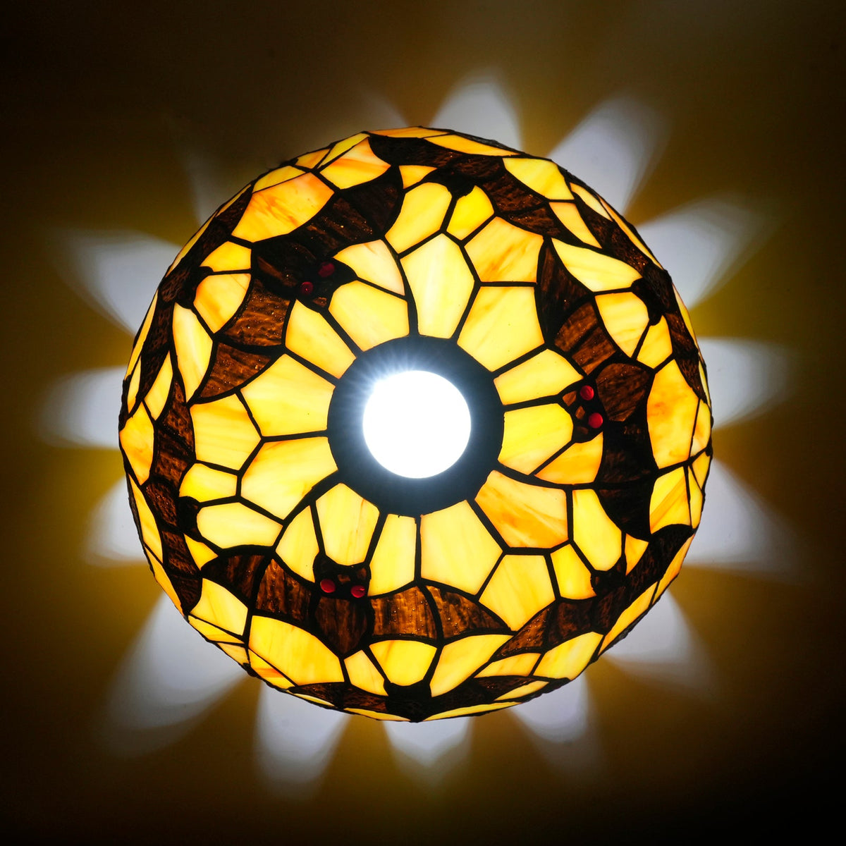 Tiffany-style glass lampshade with bat motif