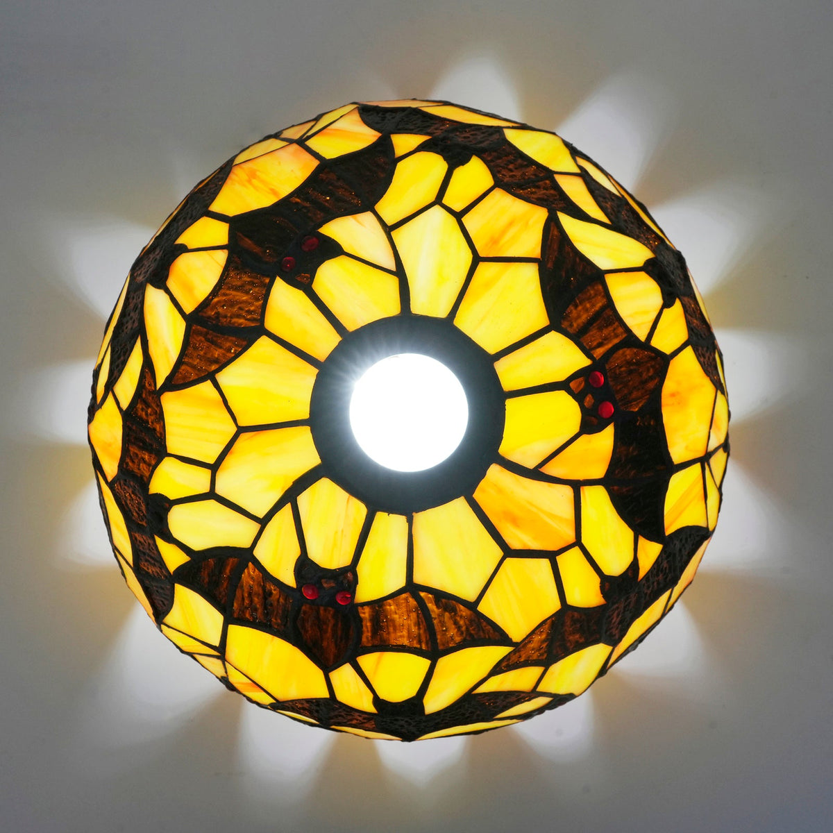 Tiffany-style glass lampshade with bat motif