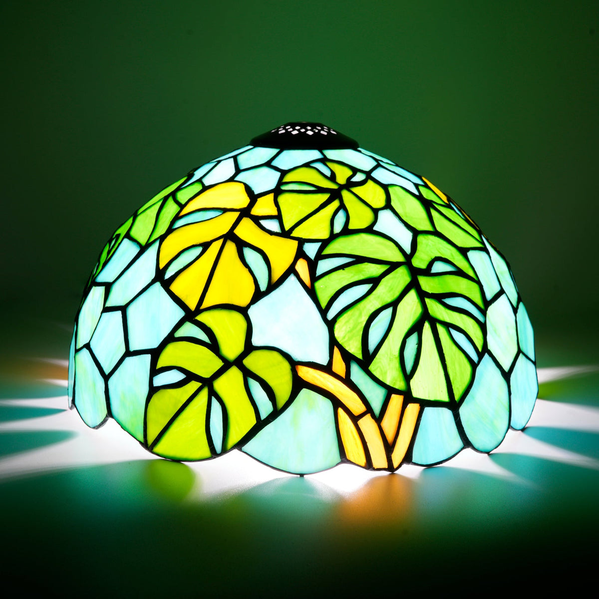 Tiffany Lampshade with Monstera Leaf Pattern
