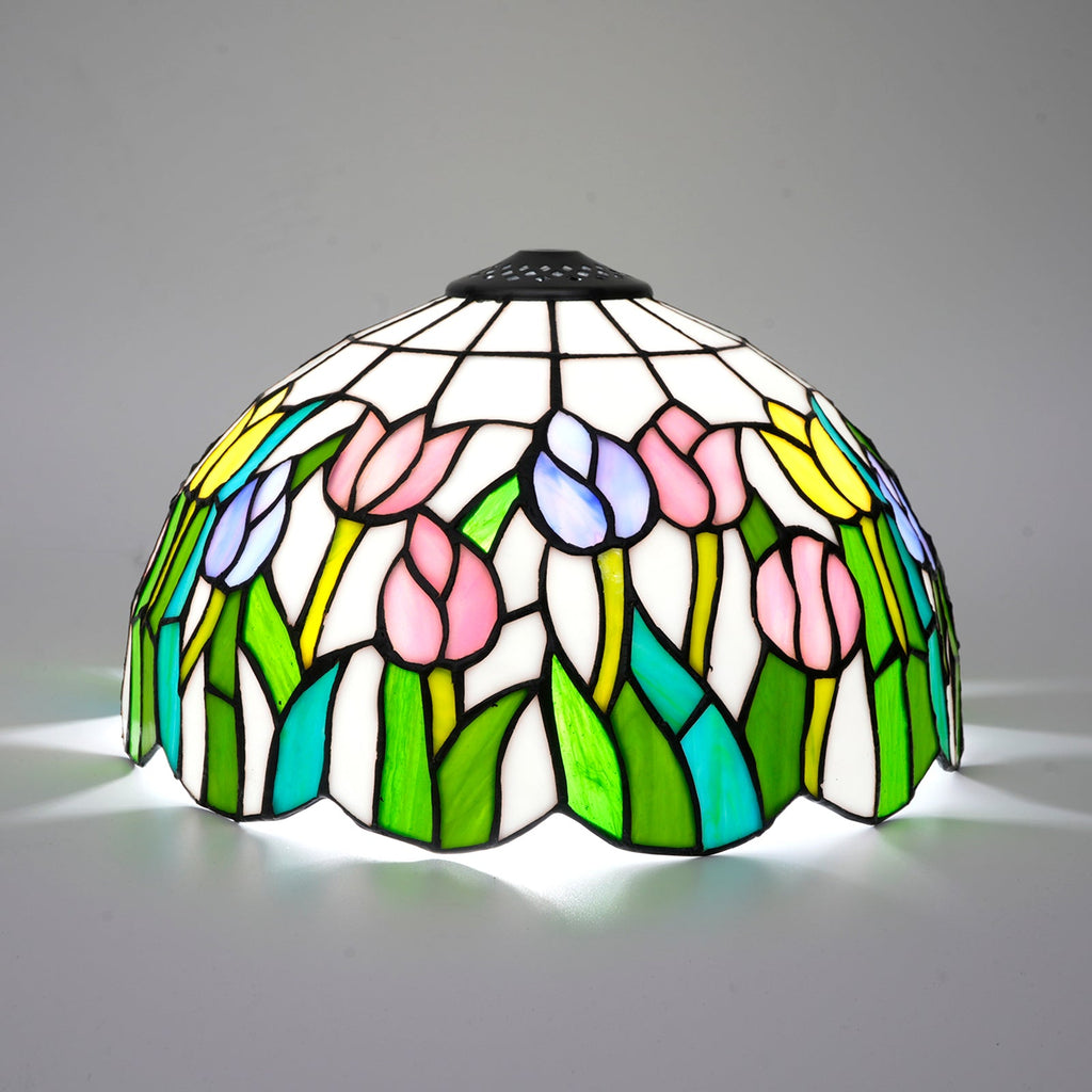 Tiffany-style Tulip-Shaped Tinted Glass Lampshade