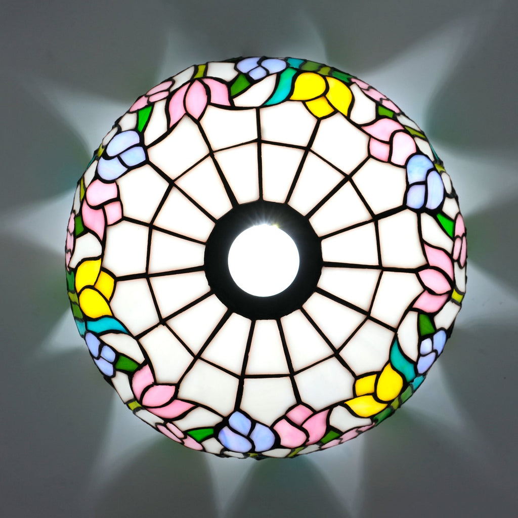Tiffany-style stained glass lampshade with tulip flowers