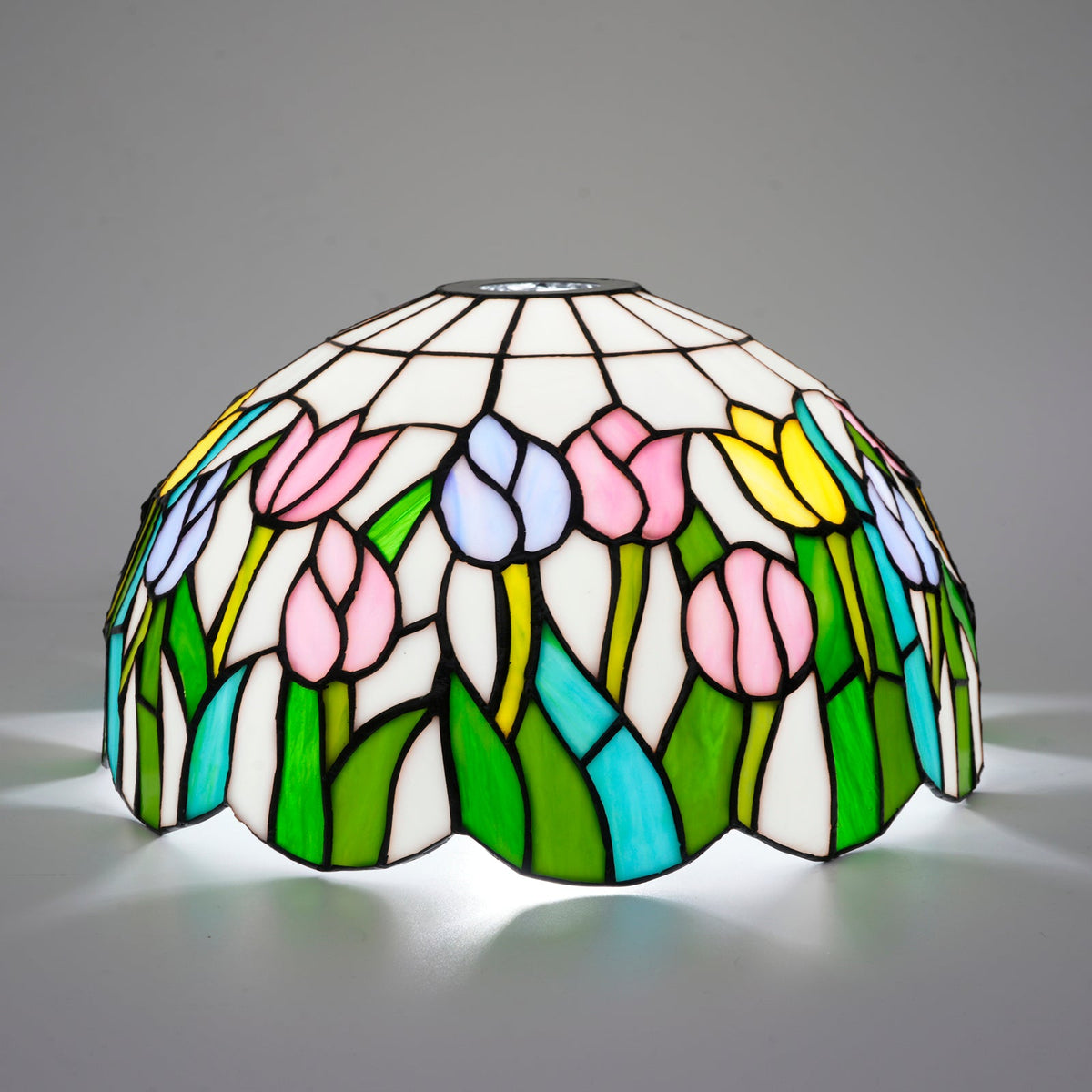 Tiffany-style stained glass lampshade with tulip flowers