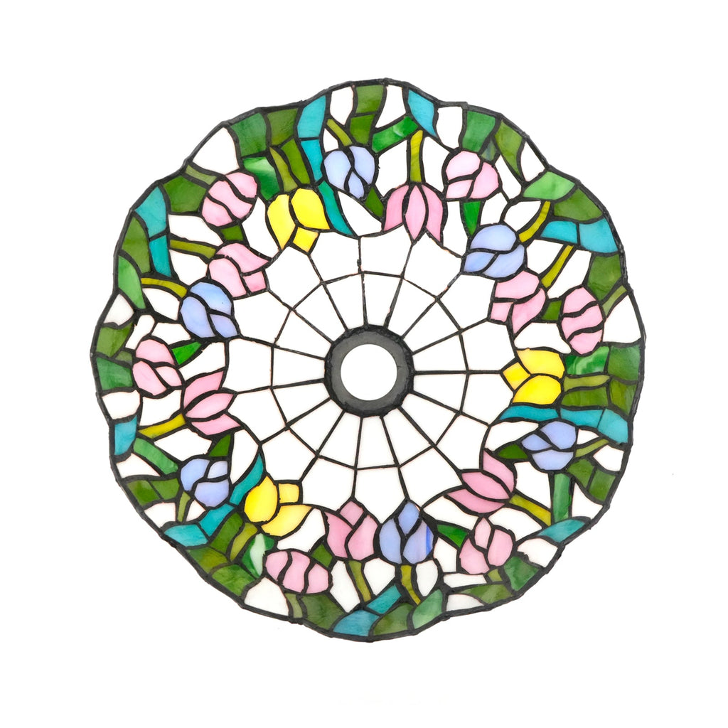 Tiffany-style stained glass lampshade with tulip flowers