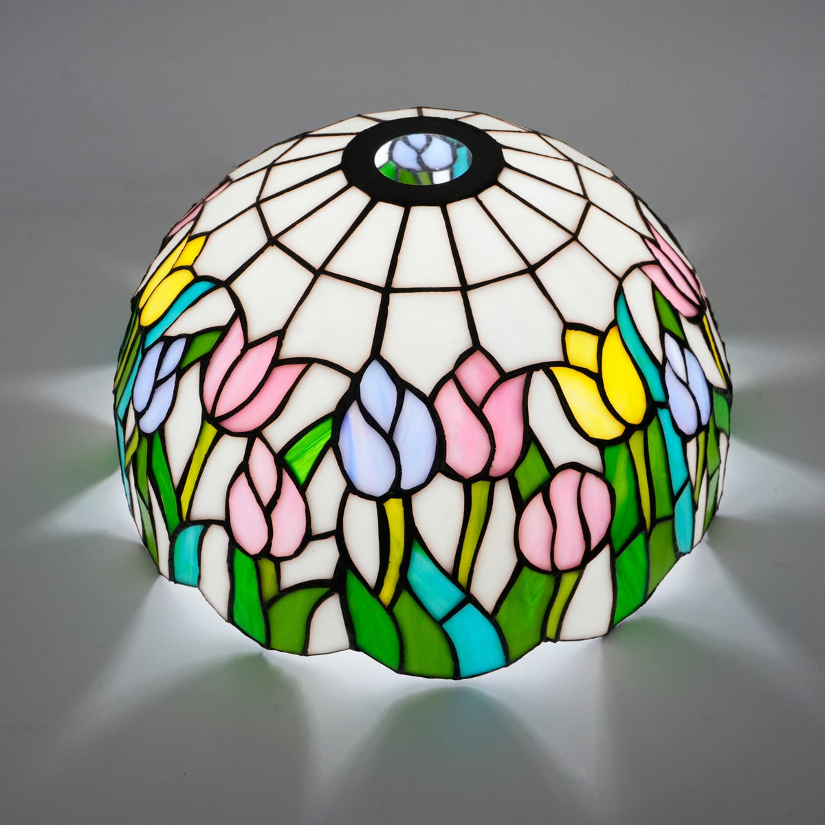 Tiffany-style stained glass lampshade with tulip flowers